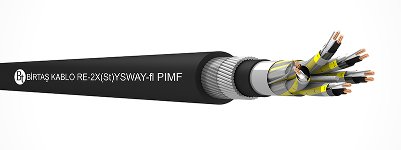  RE-2X(St)YSWAY-fl PIMF   80°C  /  500 V Cu-XLPE-ISCR-OSCR-PVC-SWA-PVC